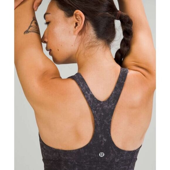 LULULEMON Wunder Train Longline Bra Size 4 Denim Wash Print Dusky Lavender Black - Picture 2 of 8